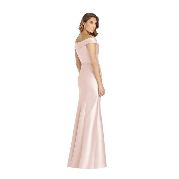 NWT! Alfred Sung D760 Blush Off-the-Shoulder Cuff Trumpet Gown Side Slit 0 - Picture 2 of 4